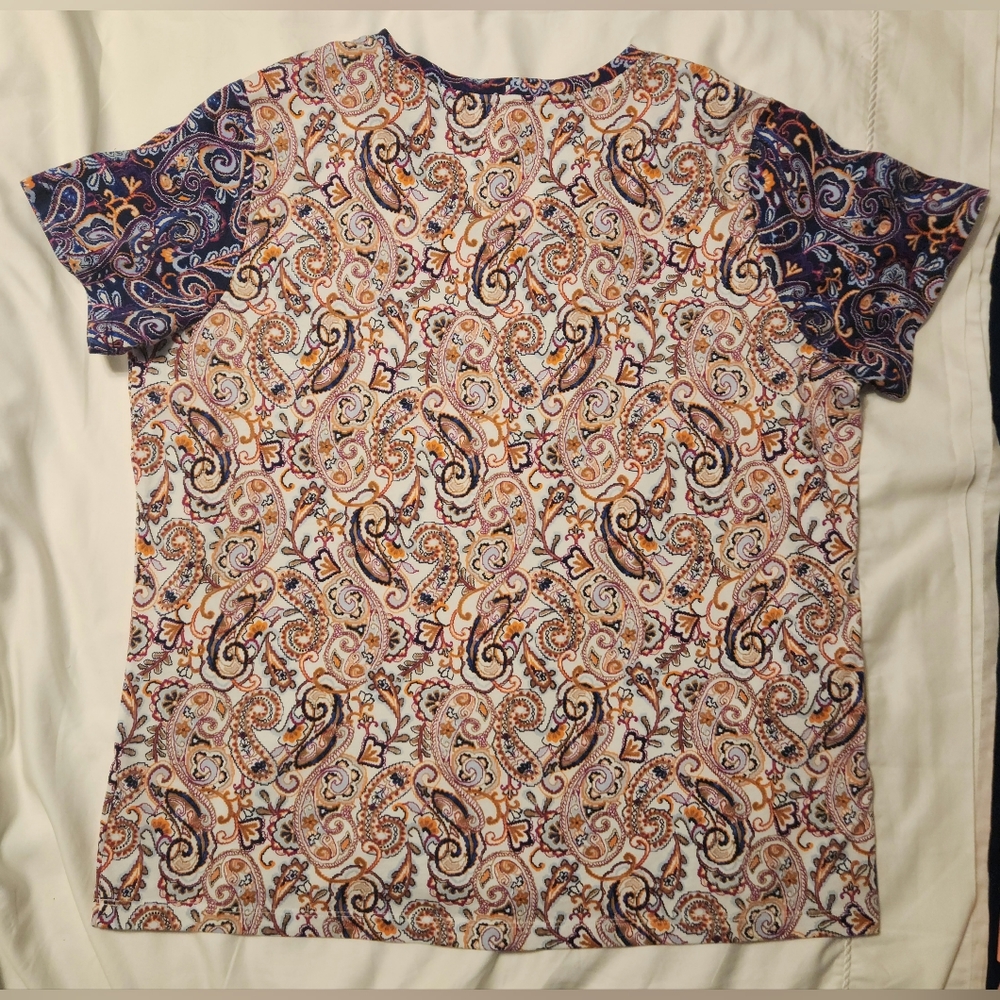 Lands' End Women's Cotton Short Sleeve V Neck T-Shirt Paisley Print Size L 14-16 - Picture 5 of 5